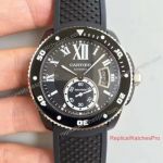 Swiss Replica Calibre De Cartier Diver Watch Black PVD Automatic Rubber Band